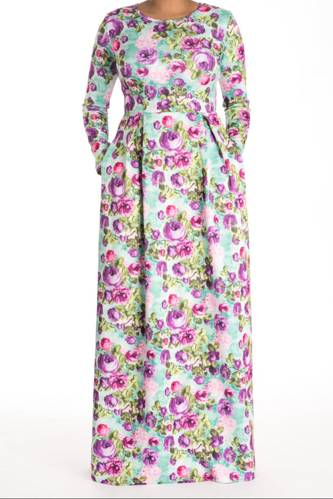 Mint Floral striking flare dress Kabayare