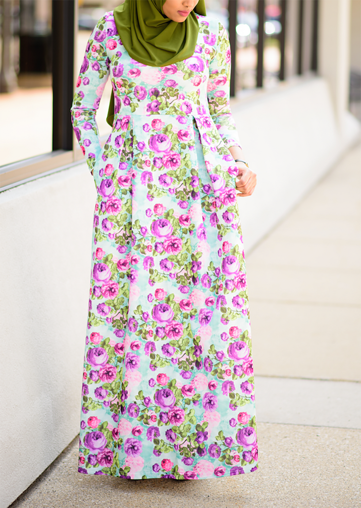 Mint Floral striking flare dress Kabayare