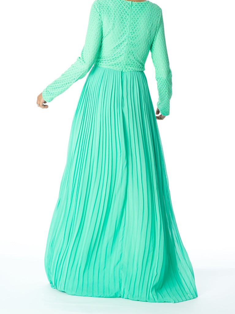 Mint Golden Pleated Maxi Dress Kabayare