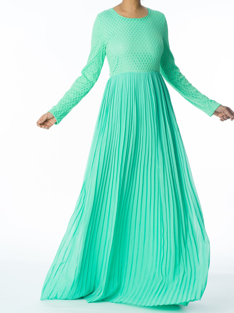 Mint Golden Pleated Maxi Dress Kabayare