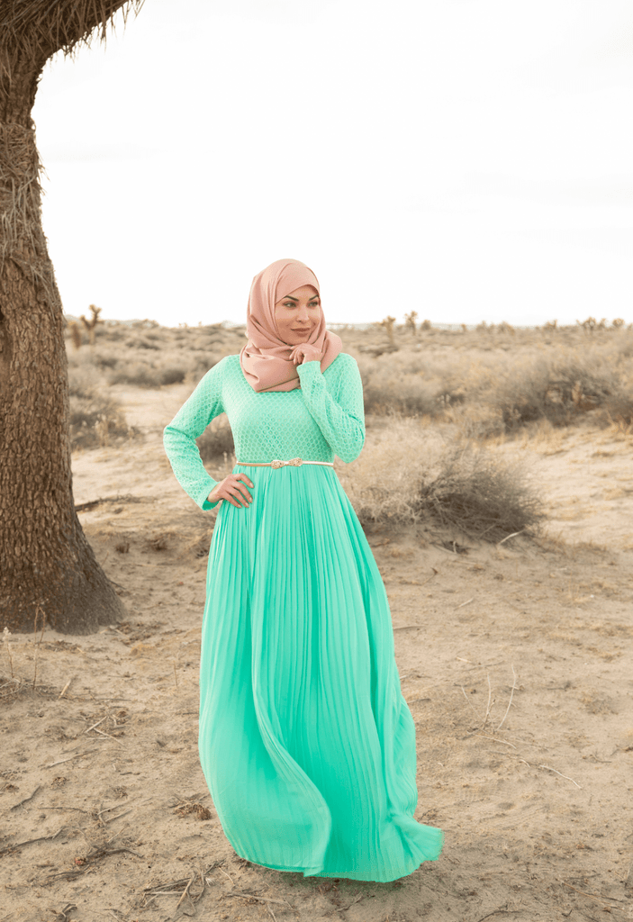 Mint Golden Pleated Maxi Dress Kabayare