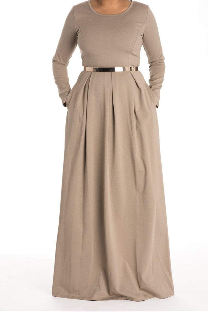 Mocha Flare Pleats Dress Kabayare