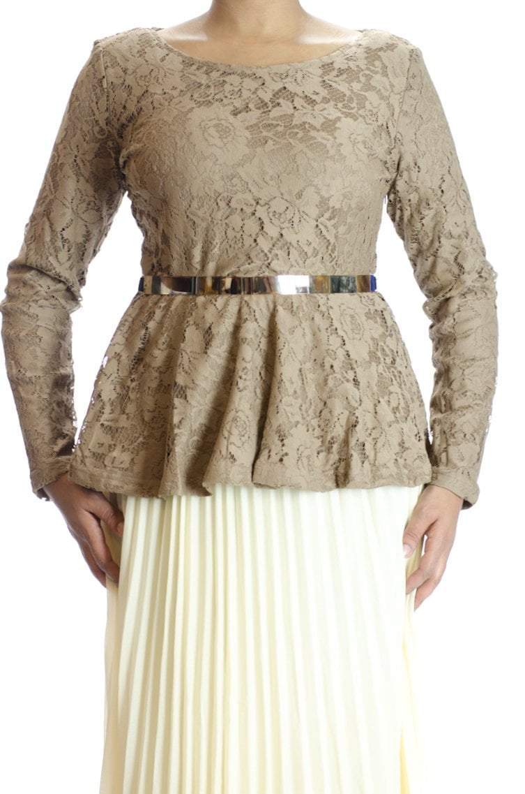 Mocha Lace Peplum Top Kabayare