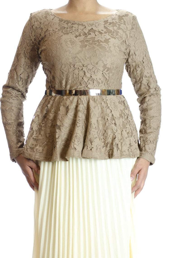 Mocha Lace Peplum Top Kabayare