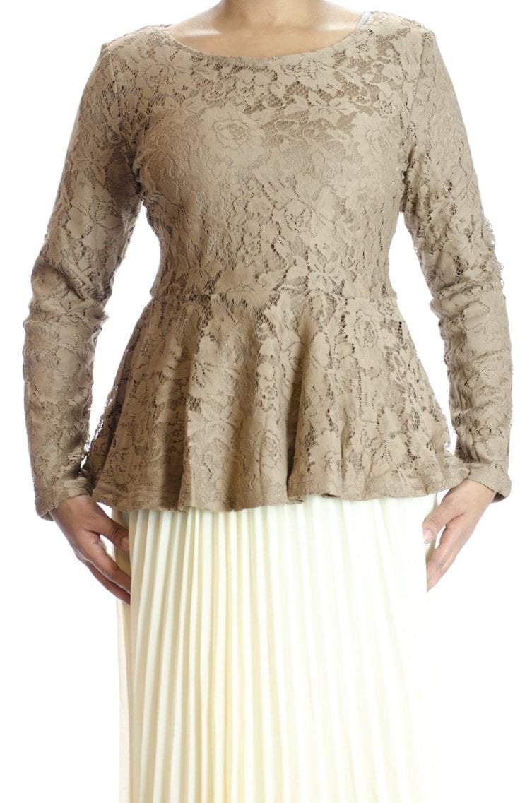 Mocha Lace Peplum Top Kabayare