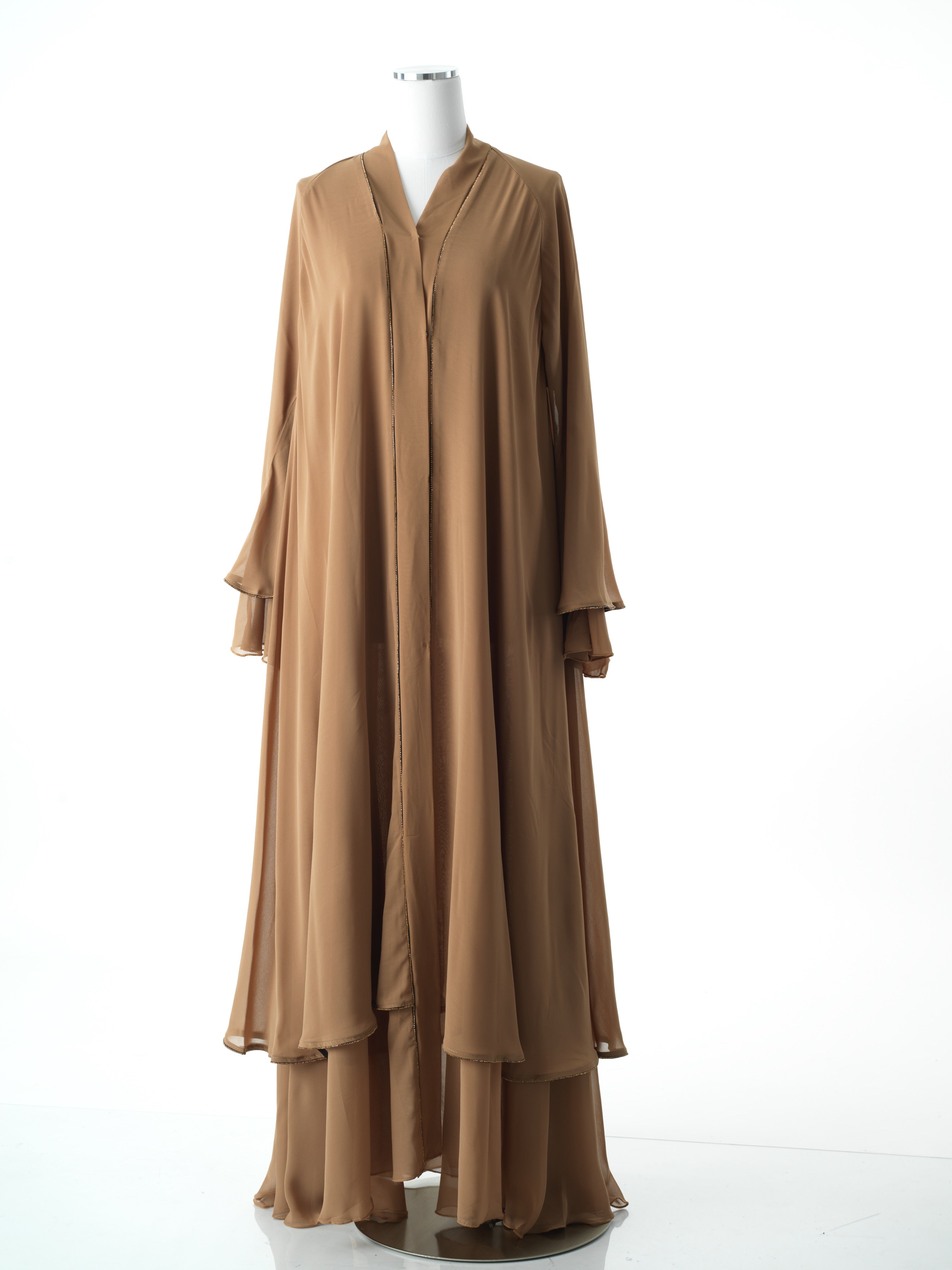 Mocha tiered chiffon abaya Kabayare