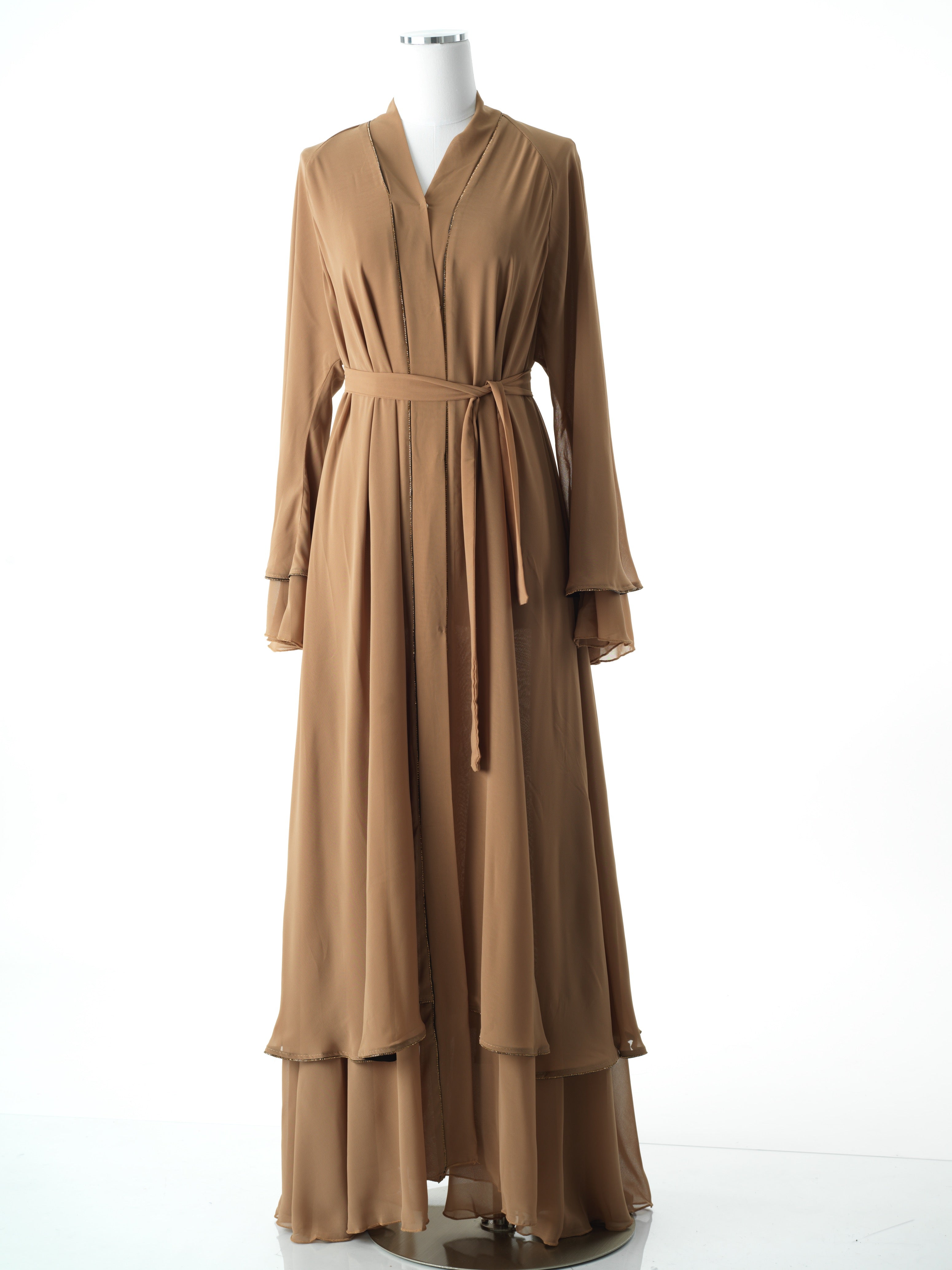 Mocha tiered chiffon abaya Kabayare