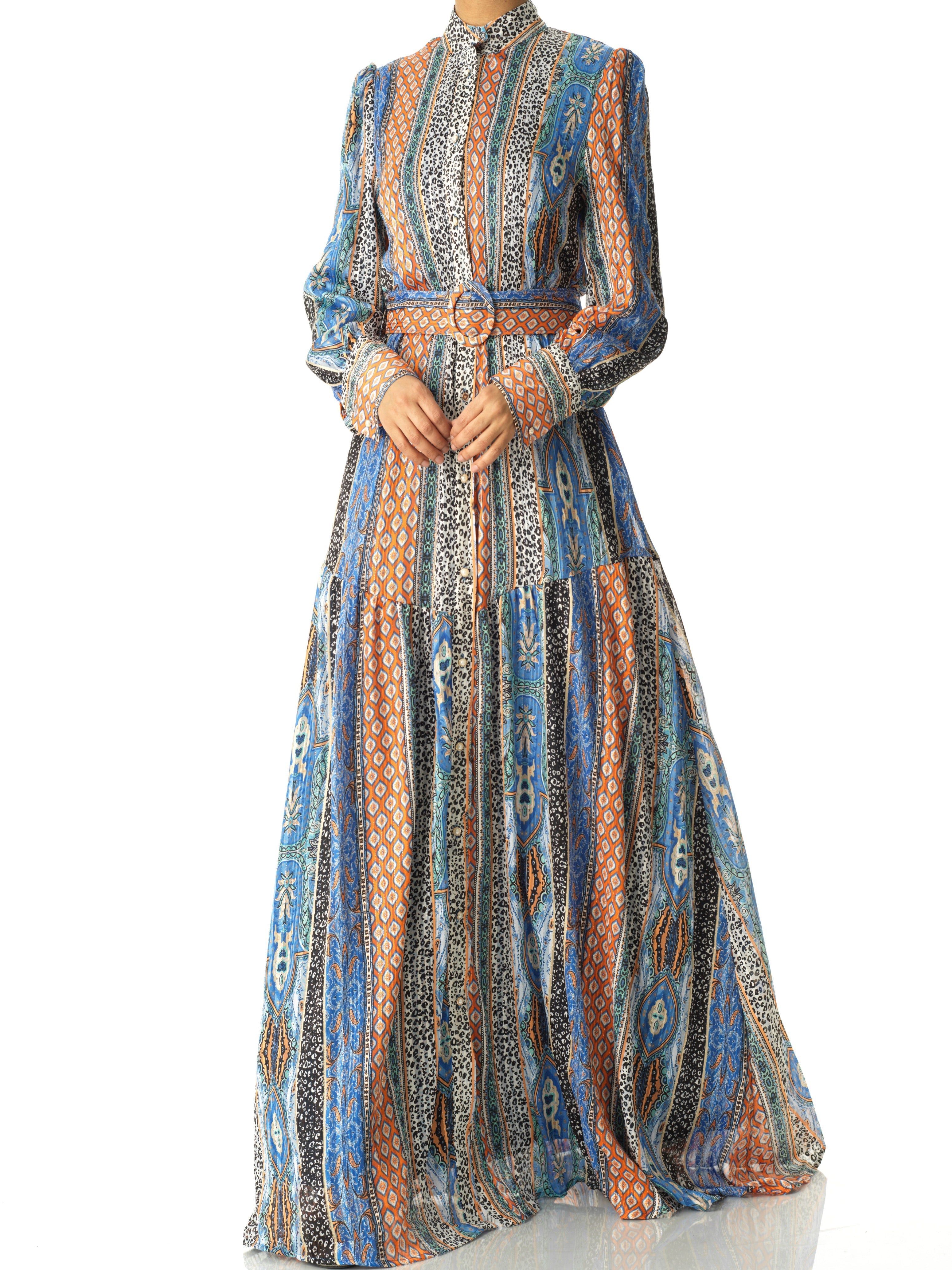 Moroccan multi hue print chiffon Kabayare