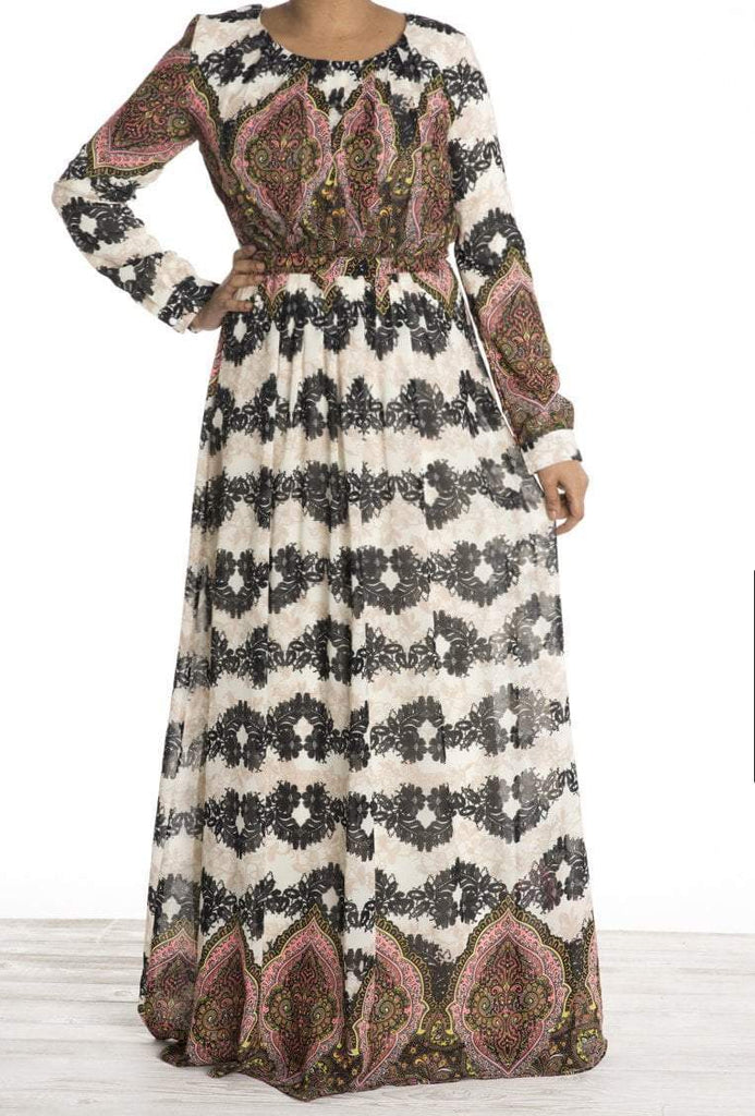 Moroccan print chiffon dress Kabayare