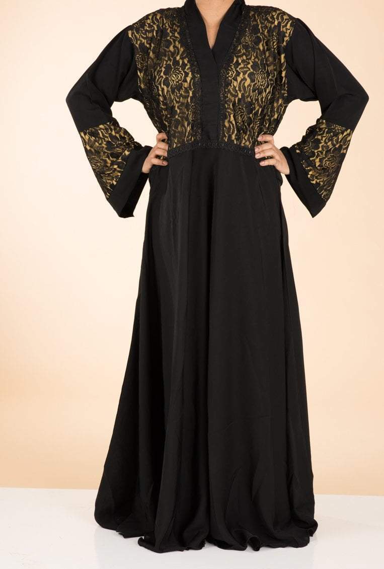 mustard  lace Abaya Kabayare