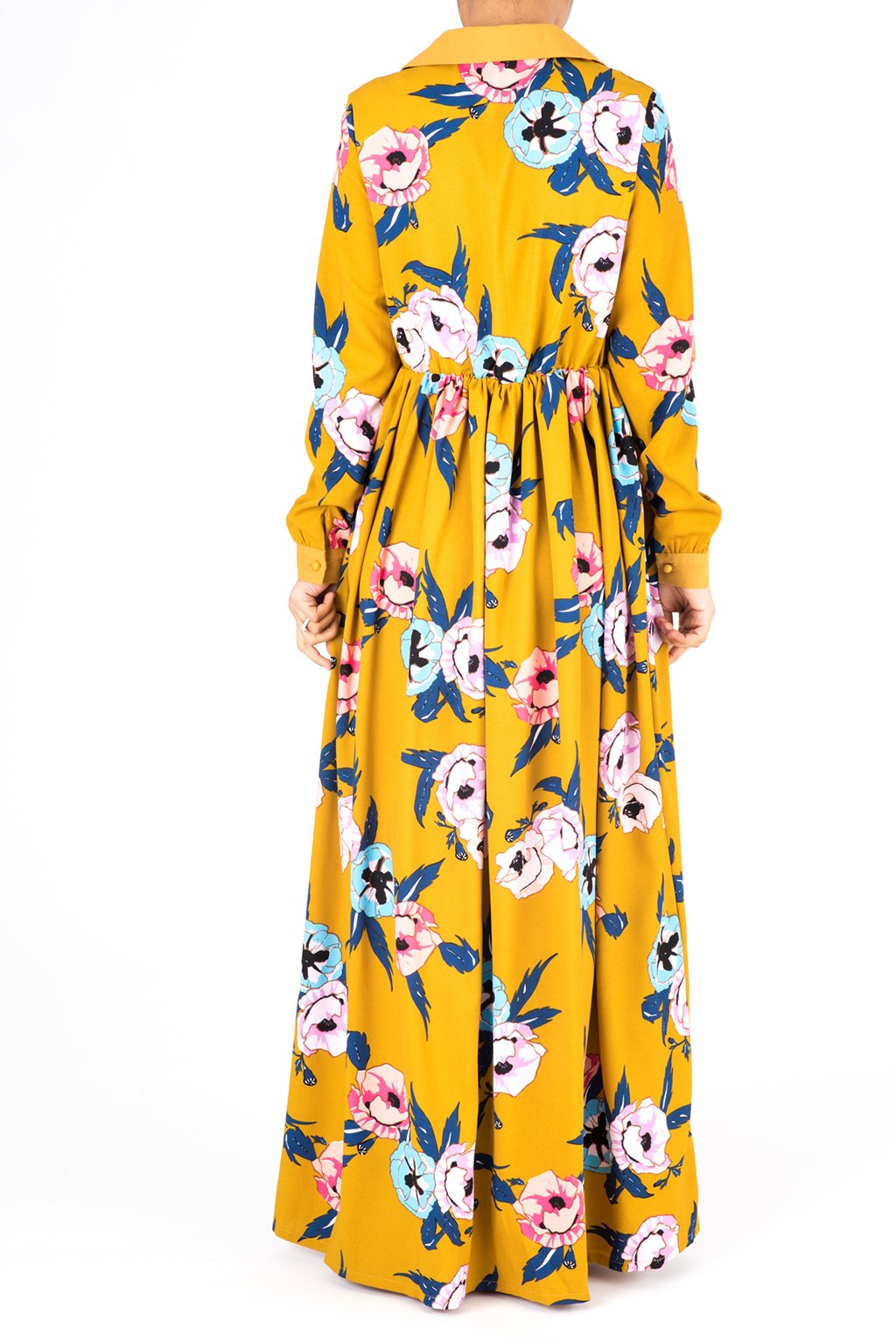 Mustard Yellow Floral Maxi Dress Kabayare