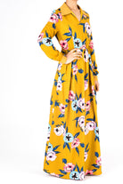 Mustard Yellow Floral Maxi Dress Kabayare