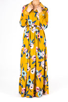 Mustard Yellow Floral Maxi Dress Kabayare