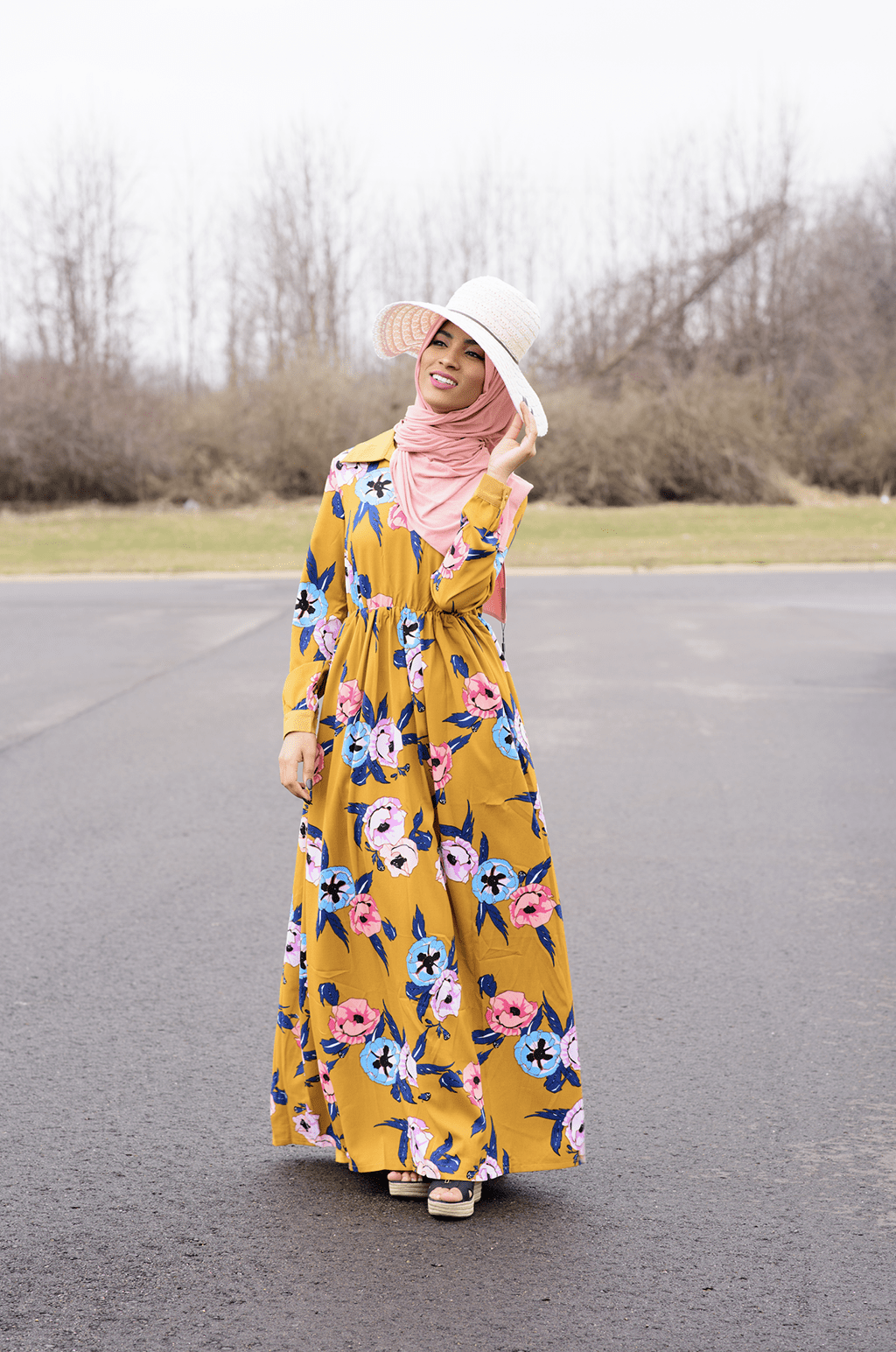 Mustard Yellow Floral Maxi Dress Kabayare