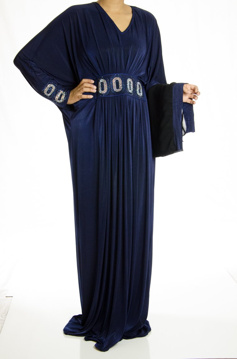 Navy Butterfly Jersey Abaya Kabayare