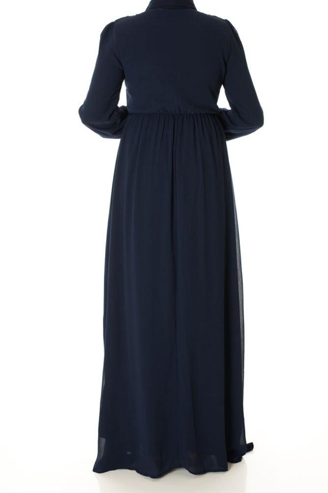 Navy Buttons Chiffon Dress Kabayare