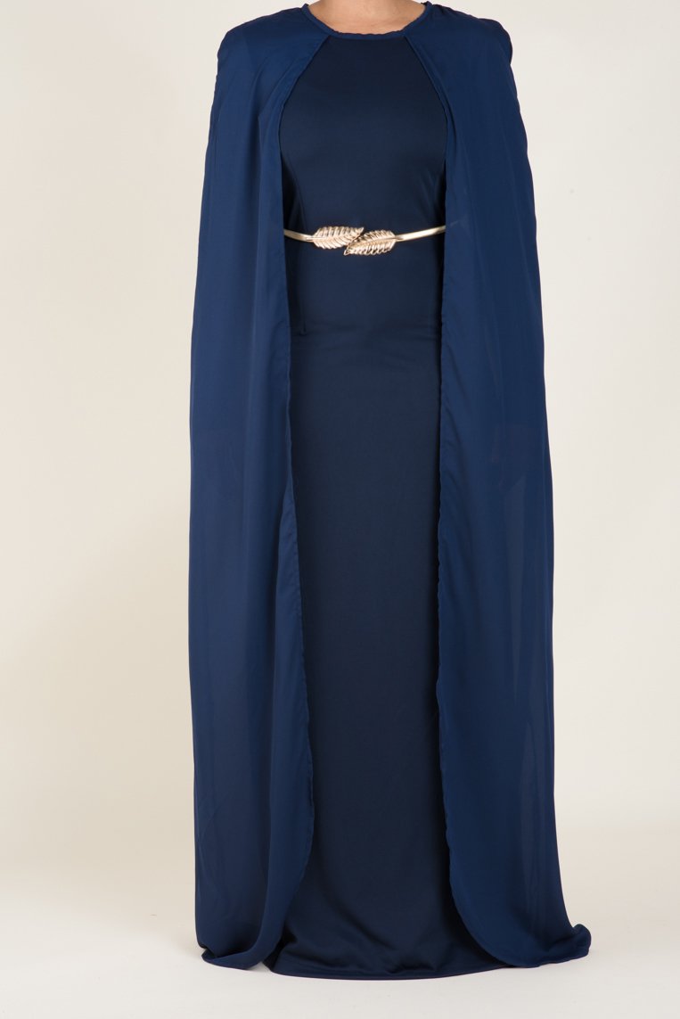 Navy Cape Elegant Dress Kabayare