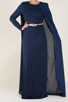 Navy Cape Elegant Dress Kabayare