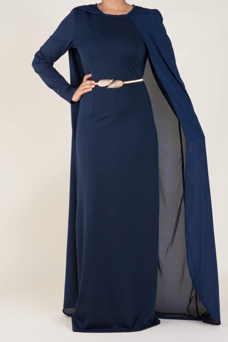 Navy Cape Elegant Dress Kabayare