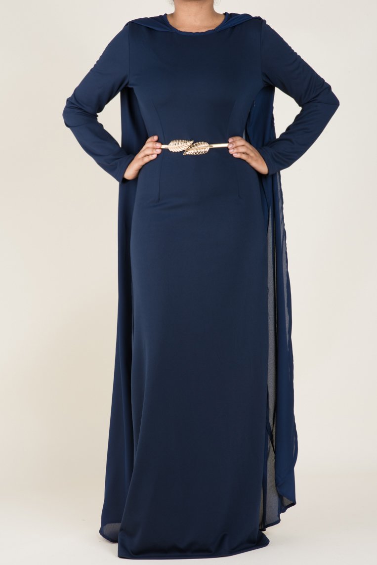 Navy Cape Elegant Dress Kabayare