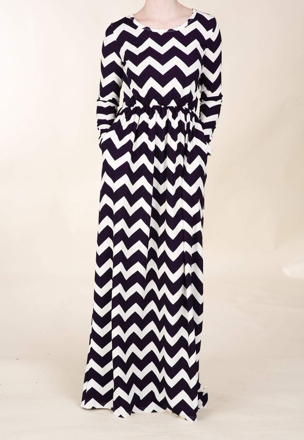 Navy Chevron Textured Print Dress Kabayare