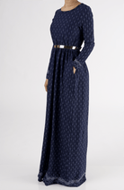 Navy Drops Textured Print Dress Kabayare