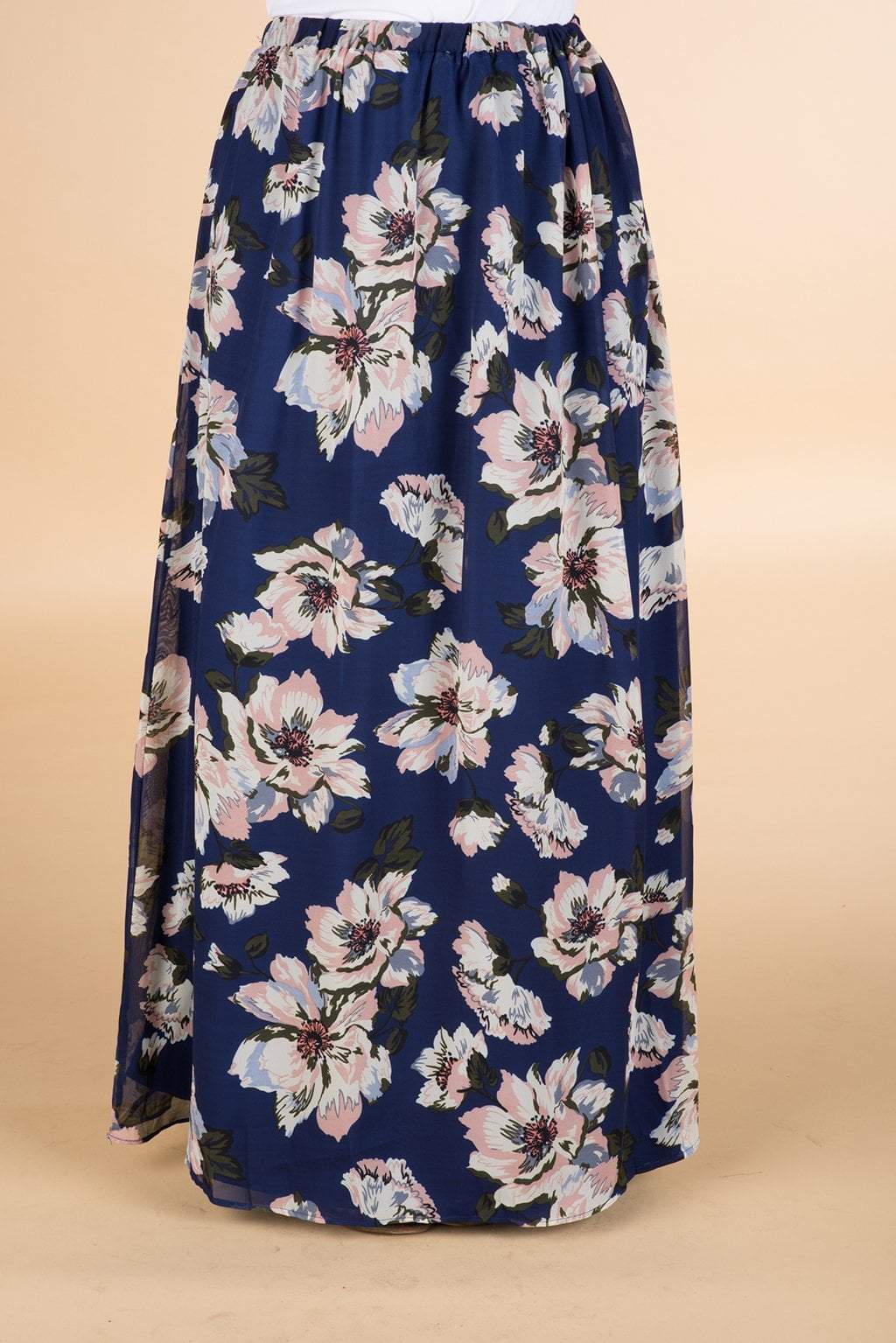 Navy Floral Chiffon Maxi Skirt Kabayare