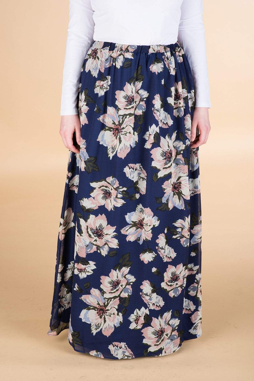 Navy Floral Chiffon Maxi Skirt Kabayare
