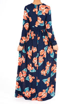 Navy Floral Print Lace-Up Maxi Dress Kabayare