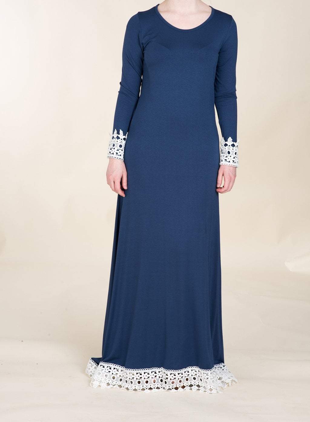 Navy Lace Trim Jersey Dress Kabayare