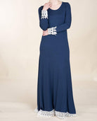 Navy Lace Trim Jersey Dress Kabayare