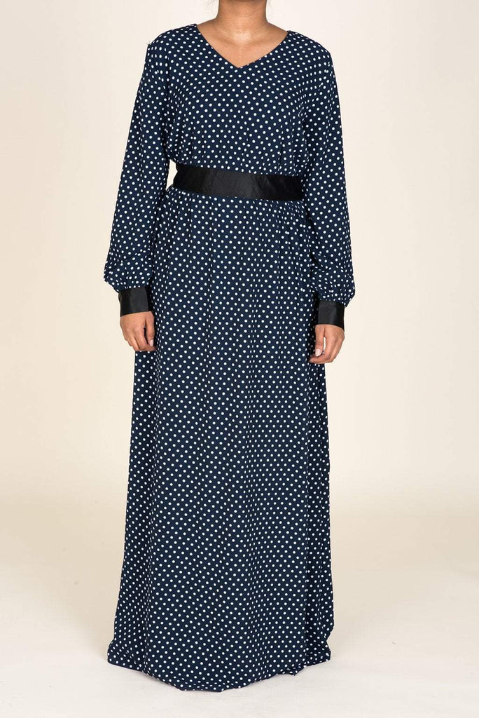 Navy Polka Dot/Satin Touch Dress Kabayare