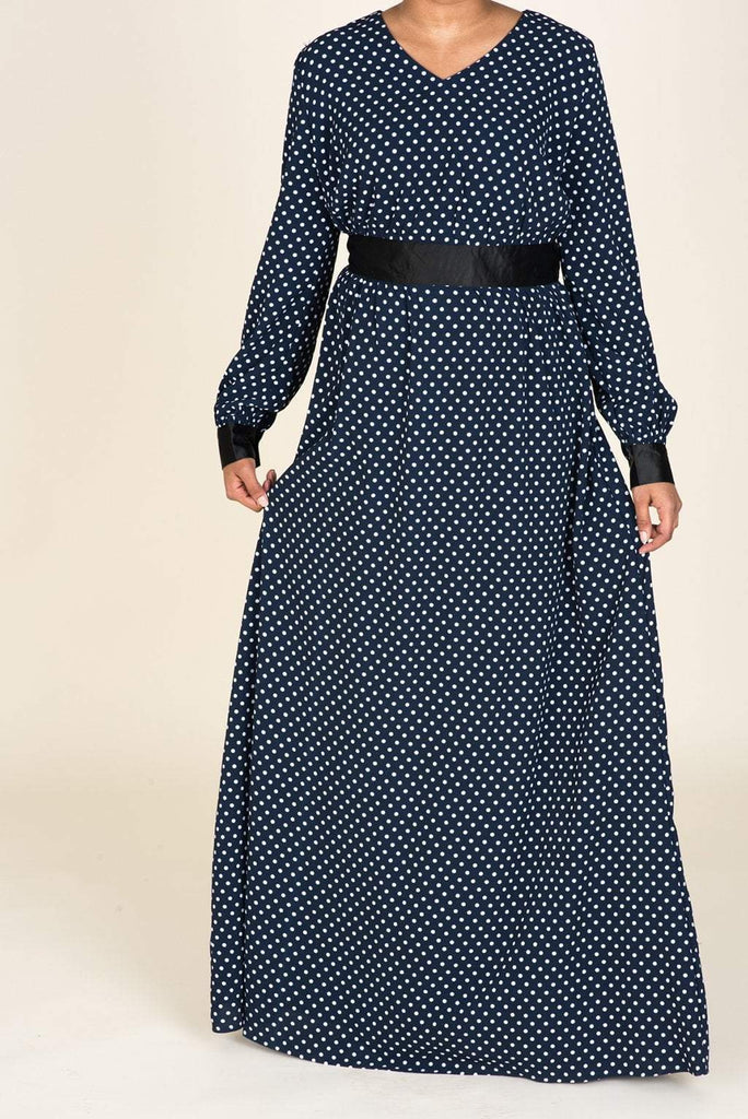 Navy Polka Dot/Satin Touch Dress Kabayare
