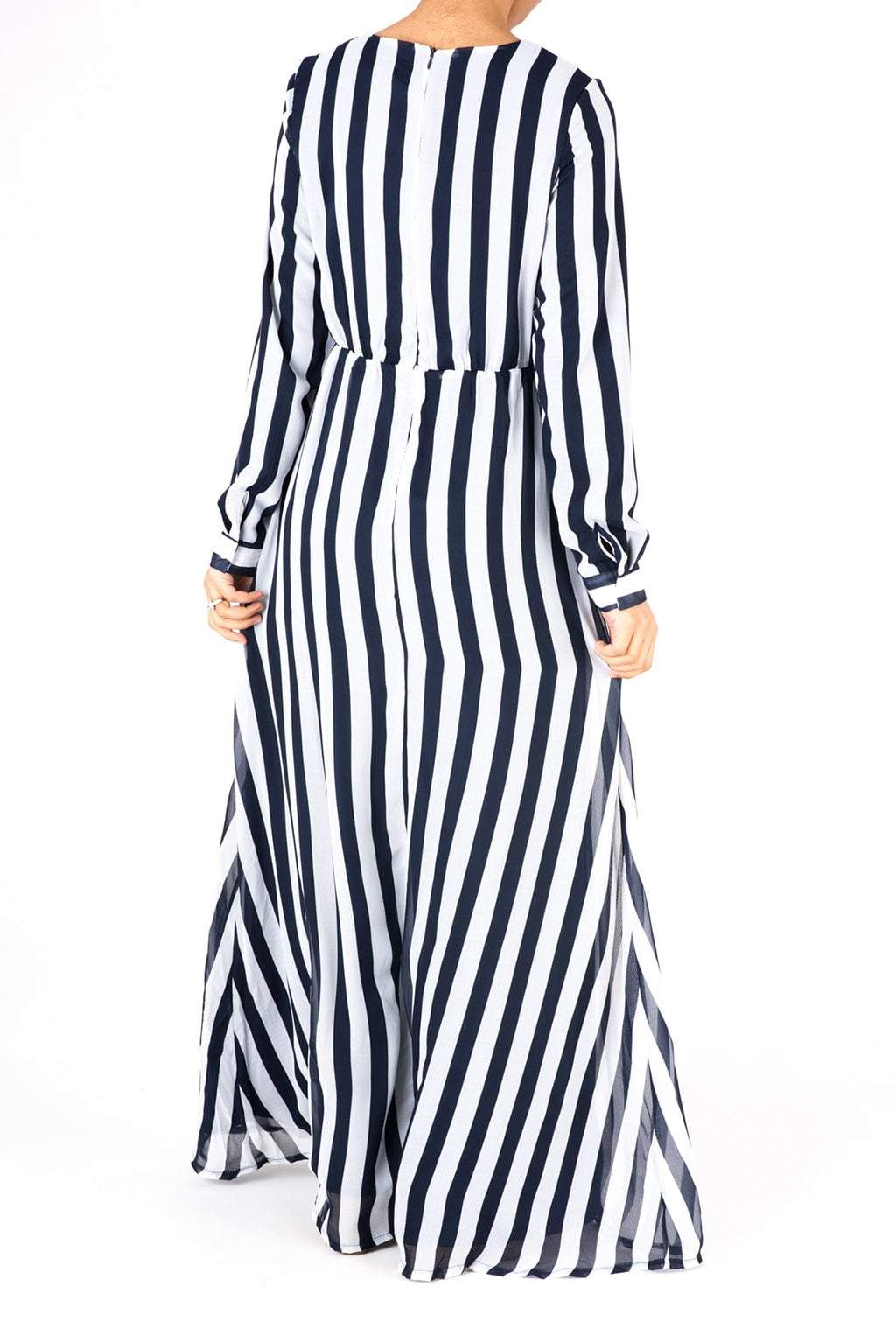 Navy Striped Chiffon dress Kabayare