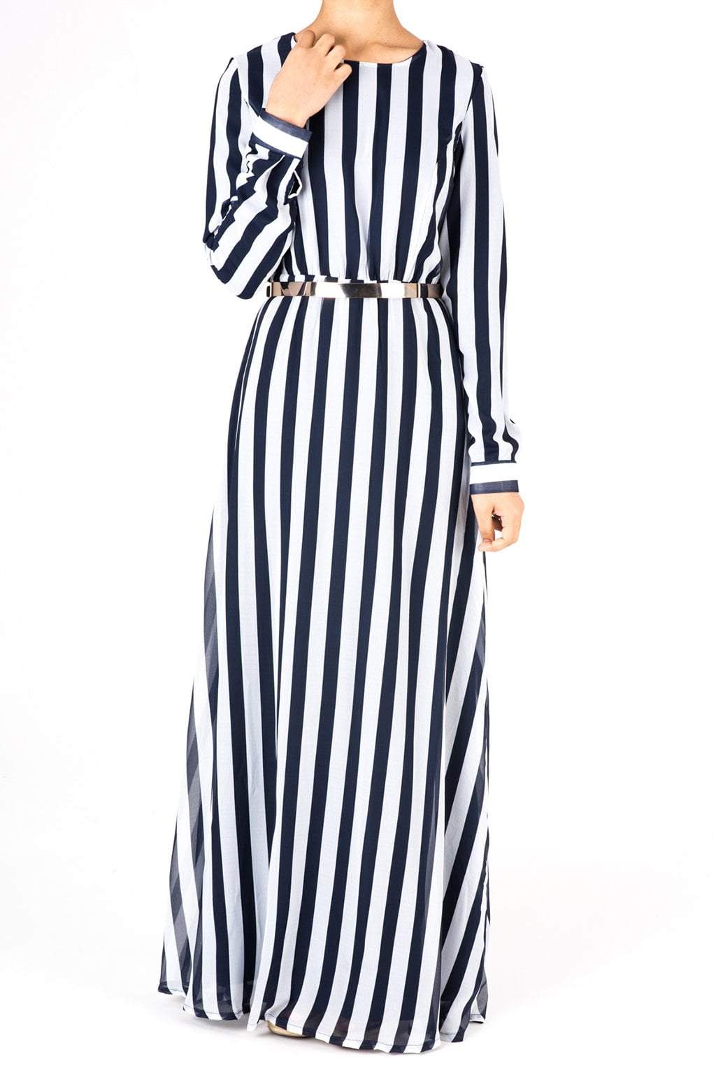 Navy Striped Chiffon dress Kabayare