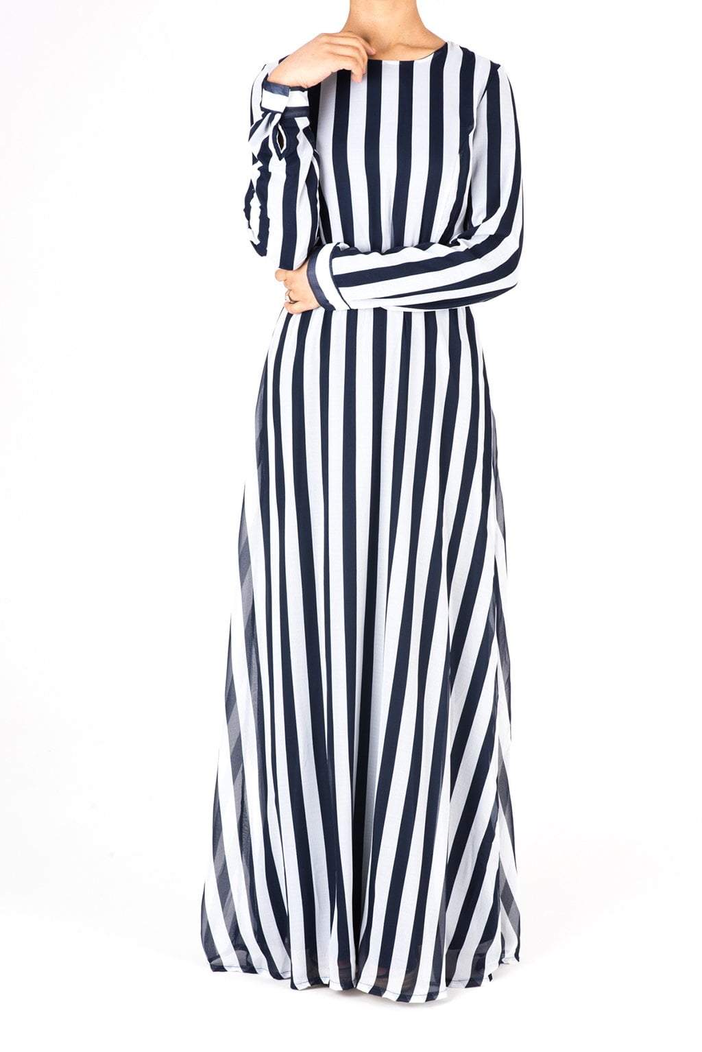Navy Striped Chiffon dress Kabayare