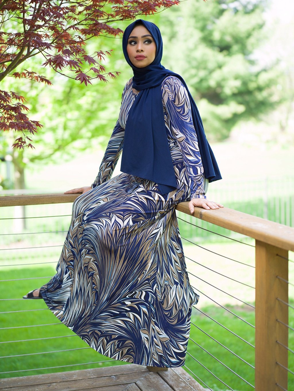 Navy Tamara Maxi Print Dress Kabayare