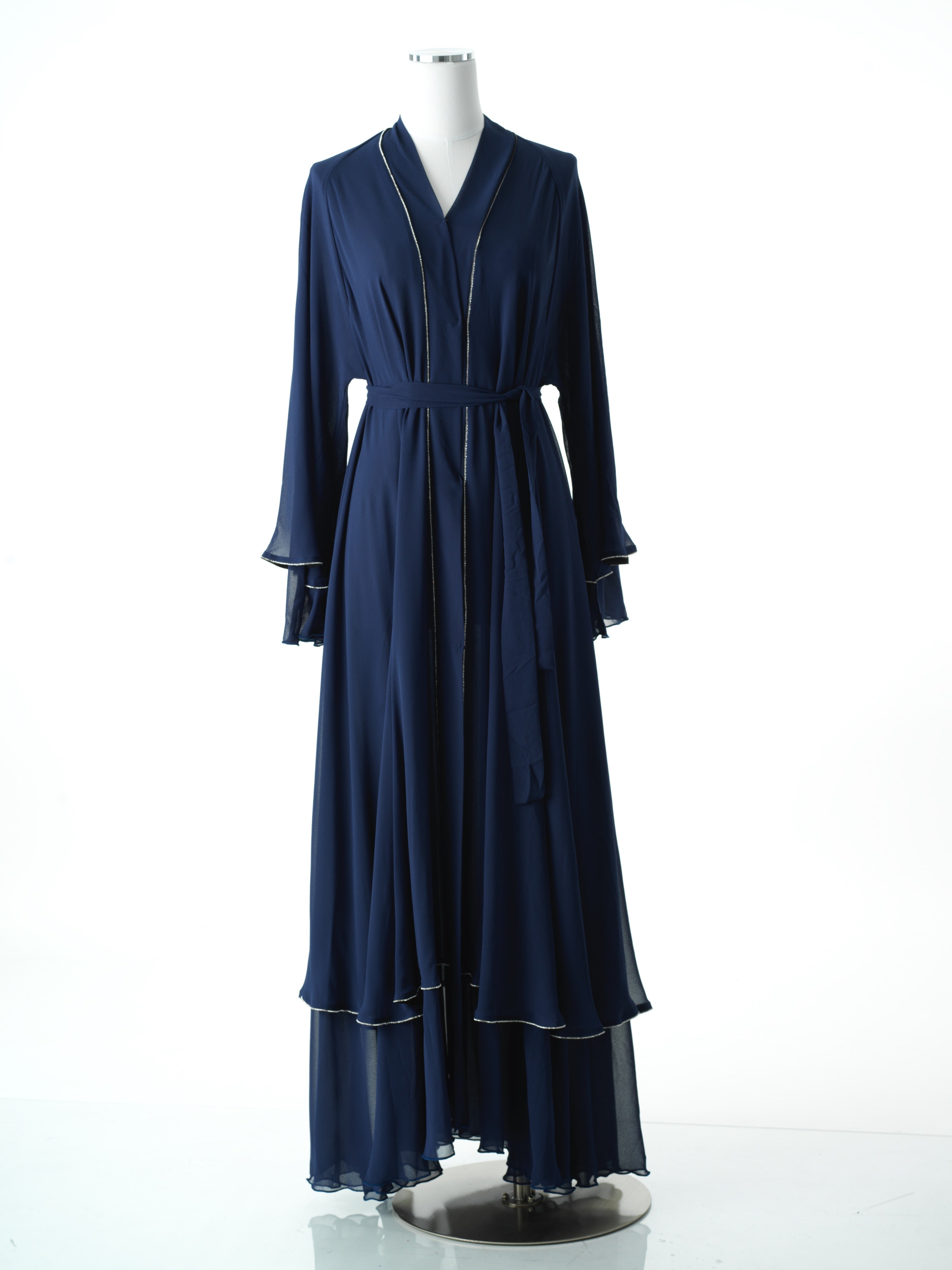 Navy tiered chiffon abaya Kabayare