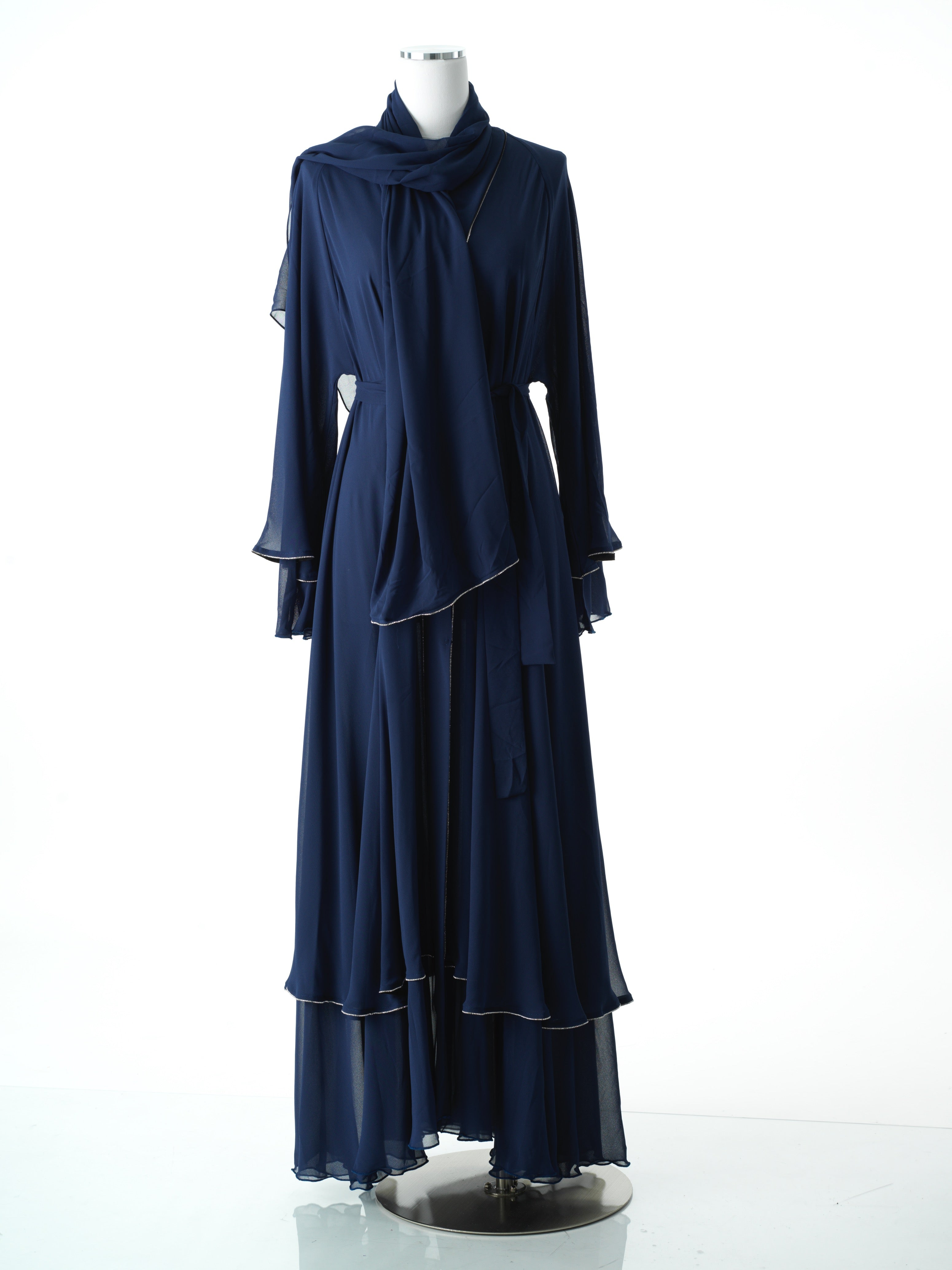 Navy tiered chiffon abaya Kabayare