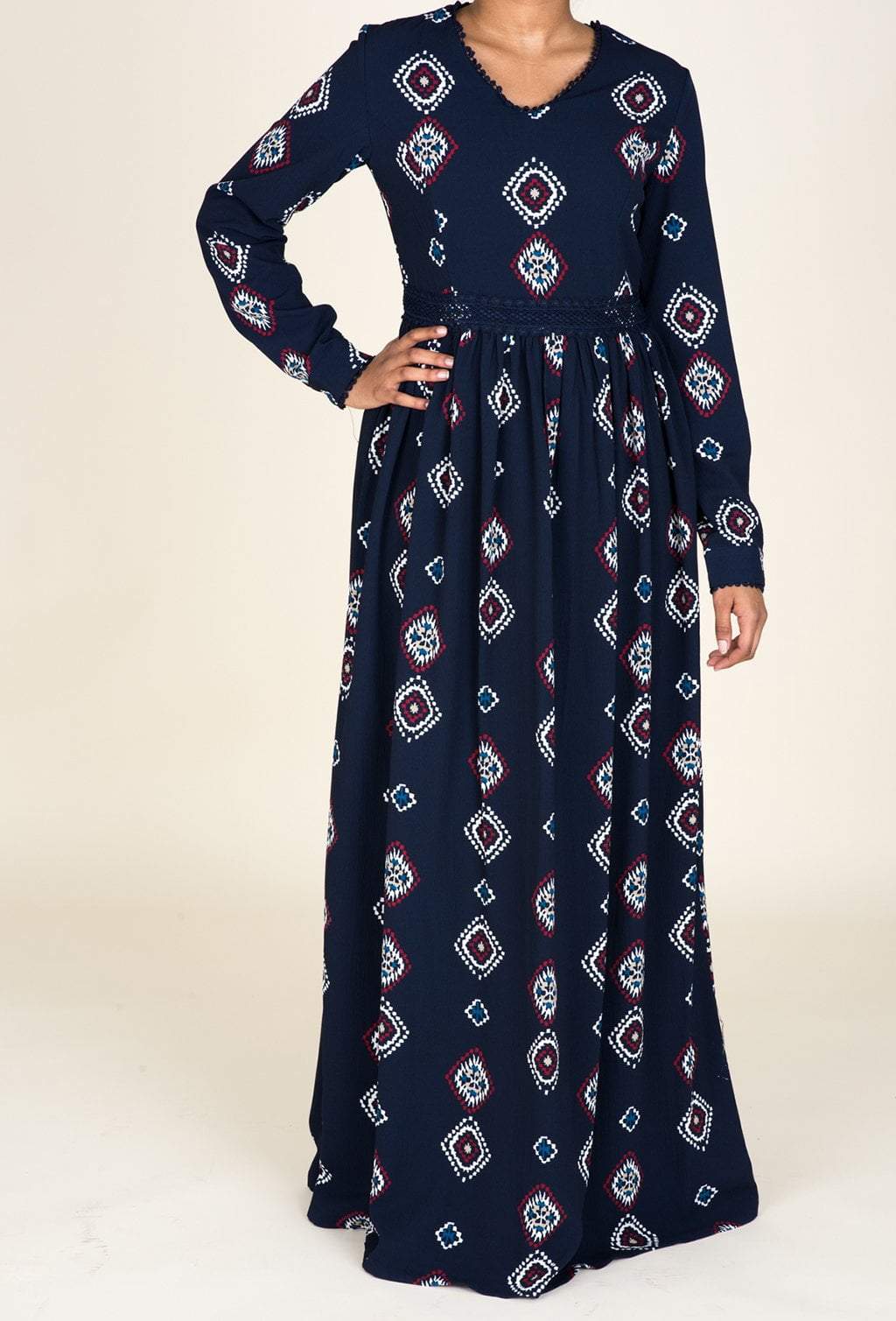 Navy Tribal Print Maxi Dress Kabayare