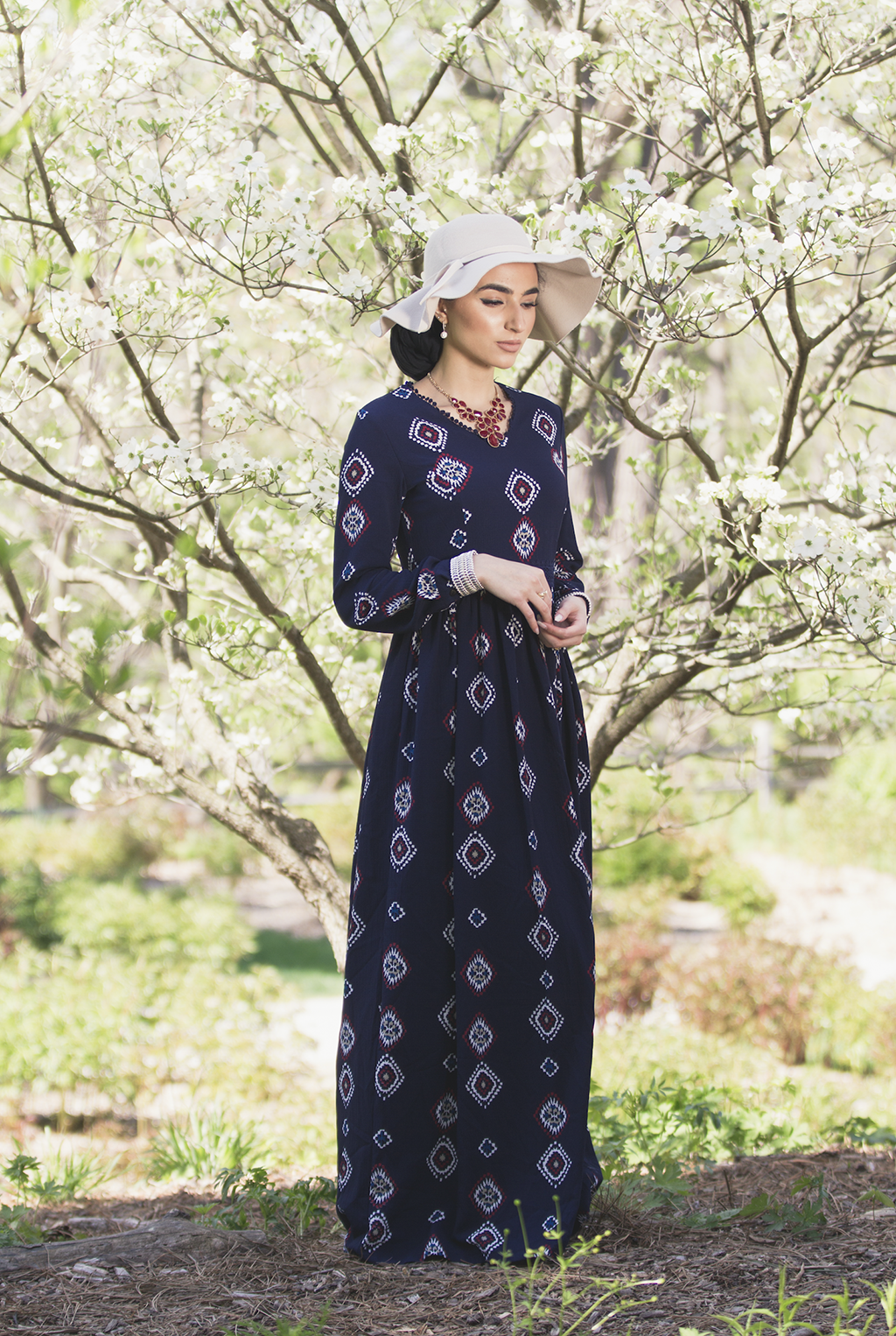 Navy Tribal Print Maxi Dress Kabayare
