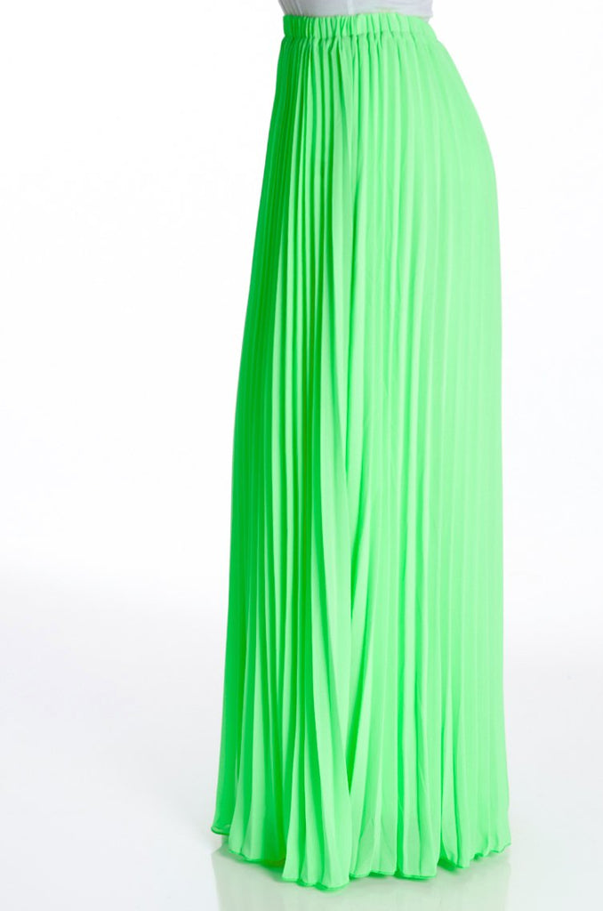 Neon Lime pleated Maxi Skirt Kabayare