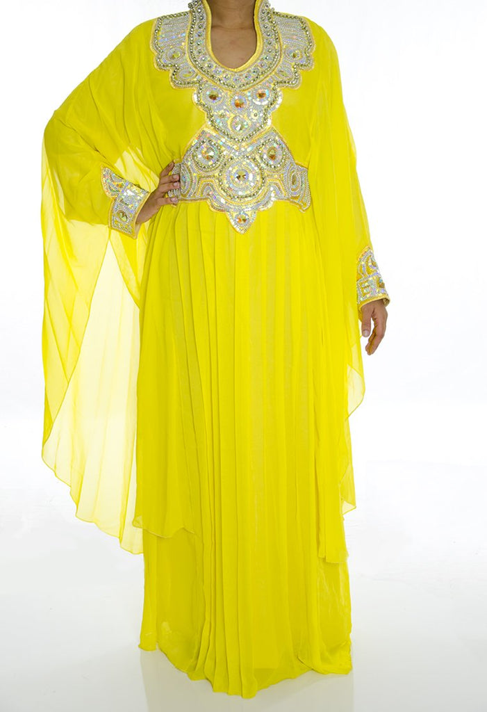 Neon Yellow Fancy Jilabiya Kabayare
