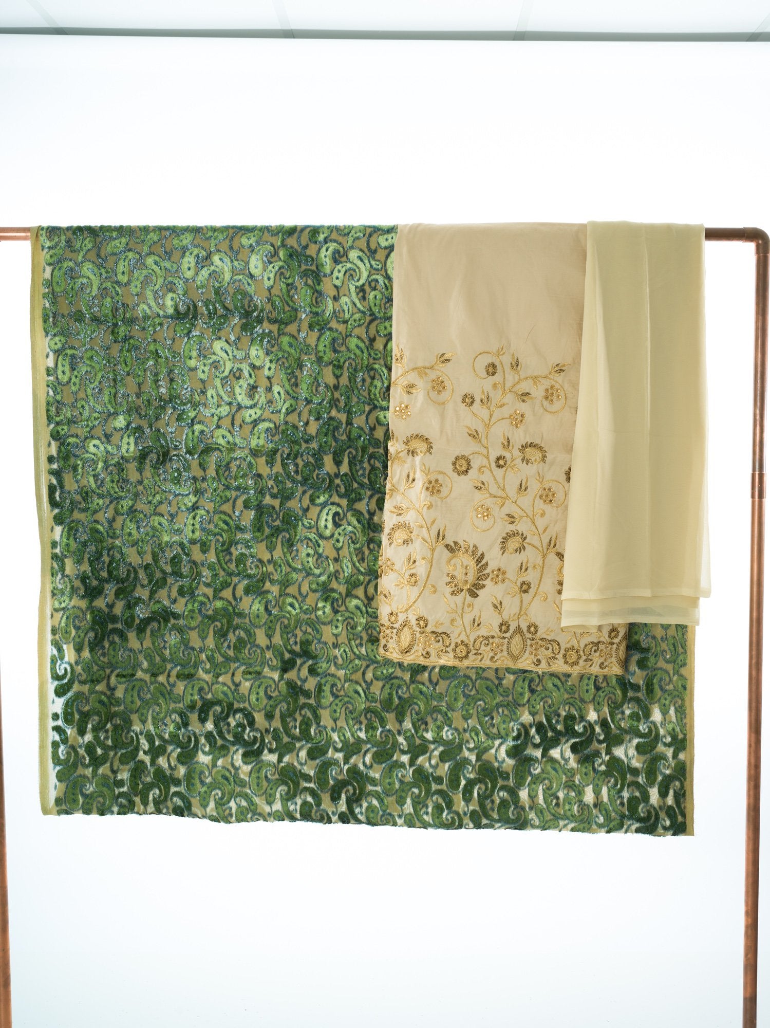 Olive and cream paisley Maqbal Dirac Kabayare