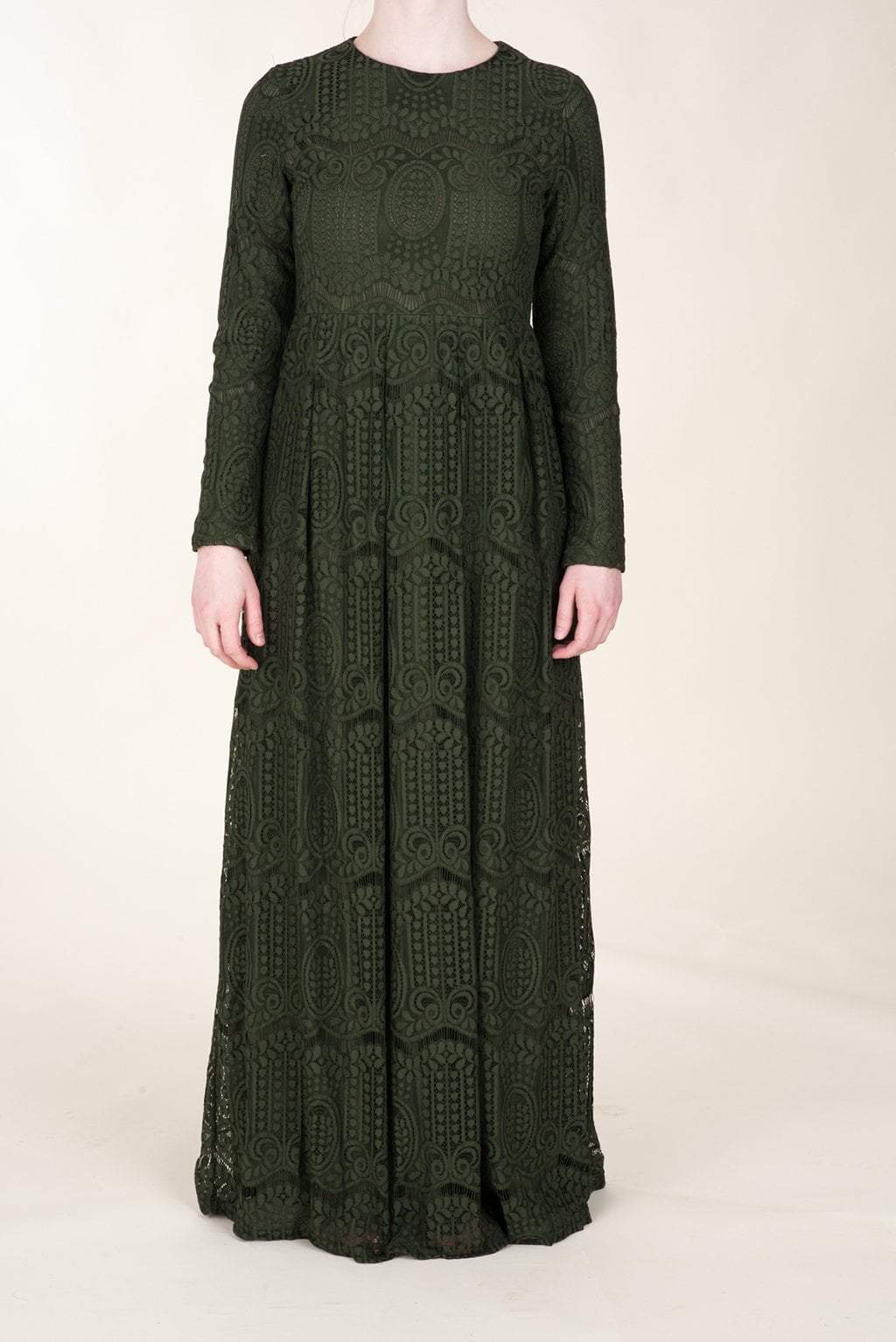 Olive Empire Pattern Lace Dress Kabayare
