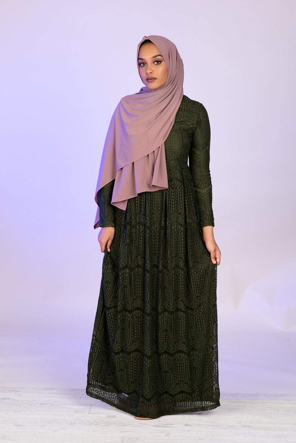 Olive Empire Pattern Lace Dress Kabayare