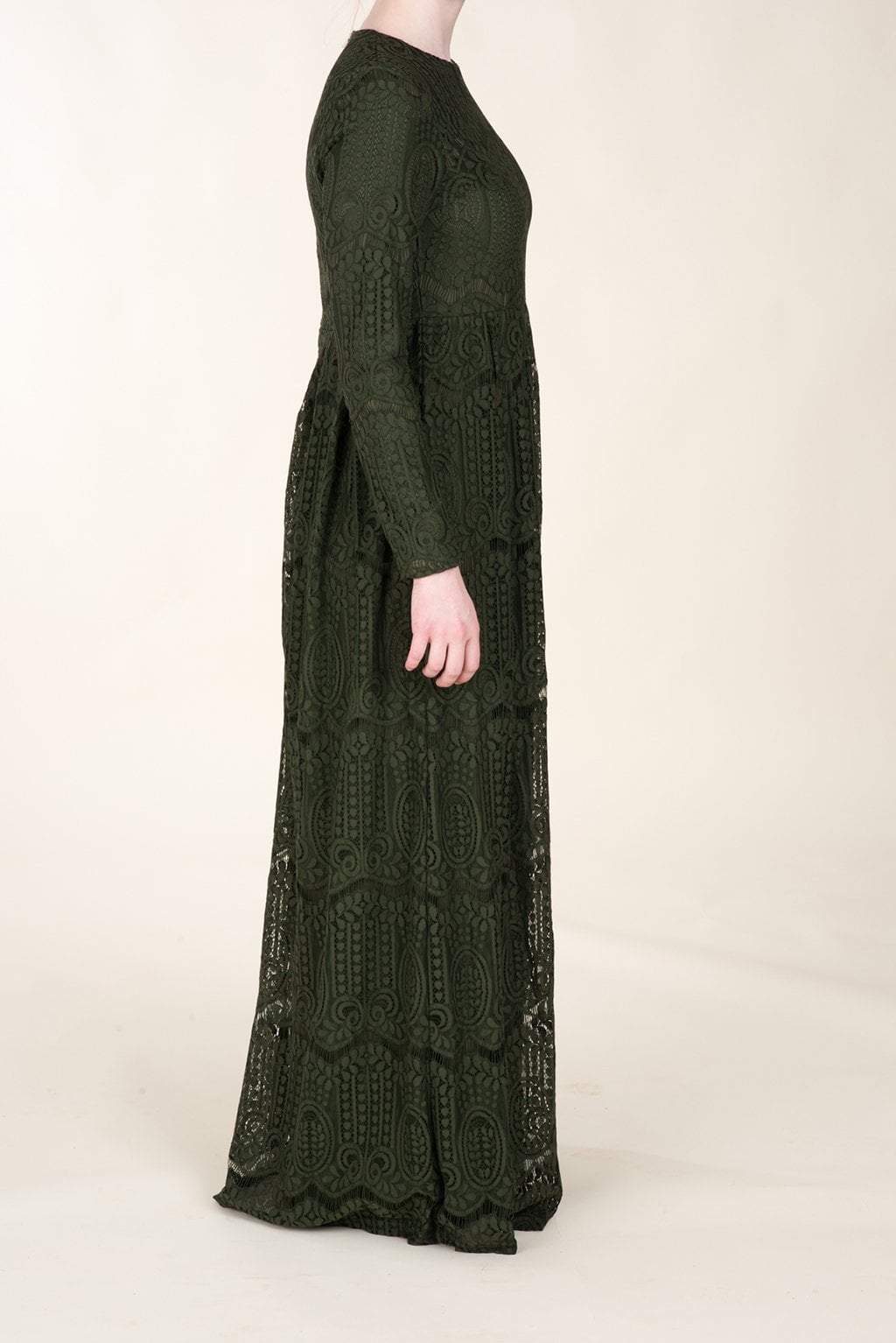 Olive Empire Pattern Lace Dress Kabayare