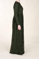 Olive Empire Pattern Lace Dress Kabayare