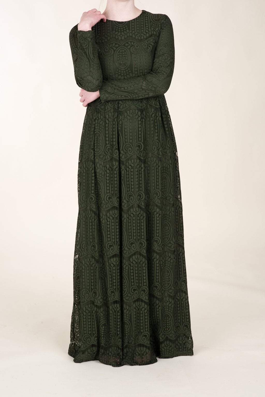 Olive Empire Pattern Lace Dress Kabayare