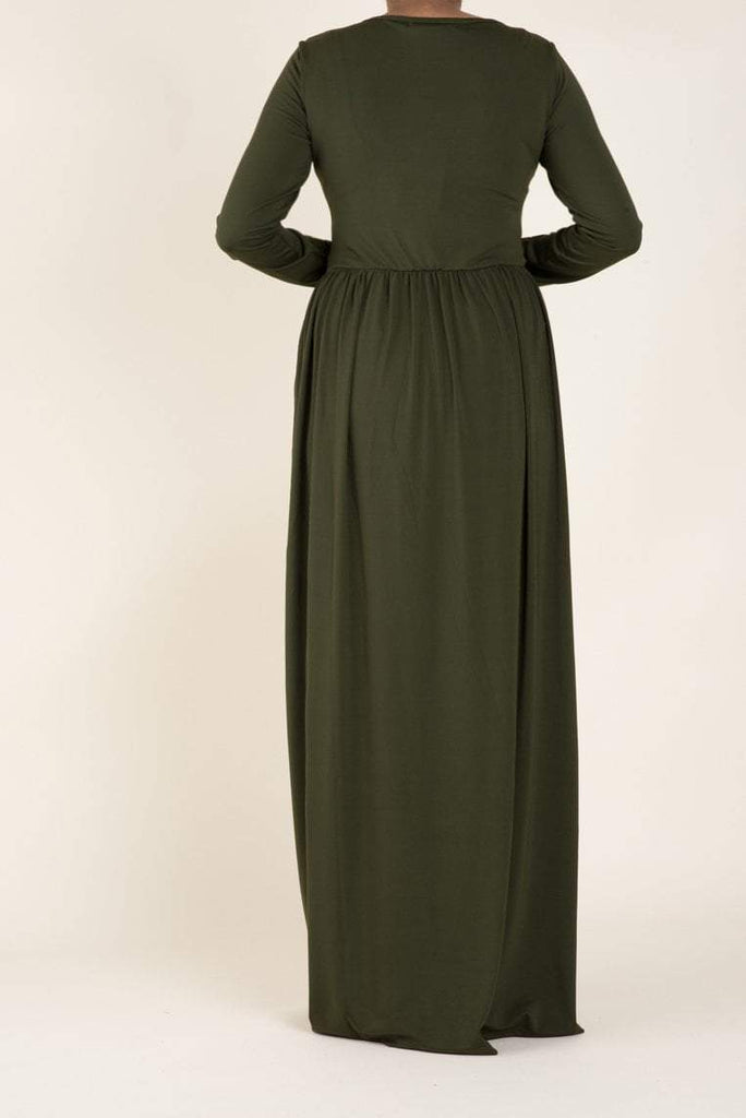 Olive Floral Embroidery Dress Kabayare